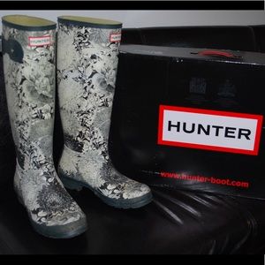 Hunter Boots-RHS Black/White Wellington Tall Boots